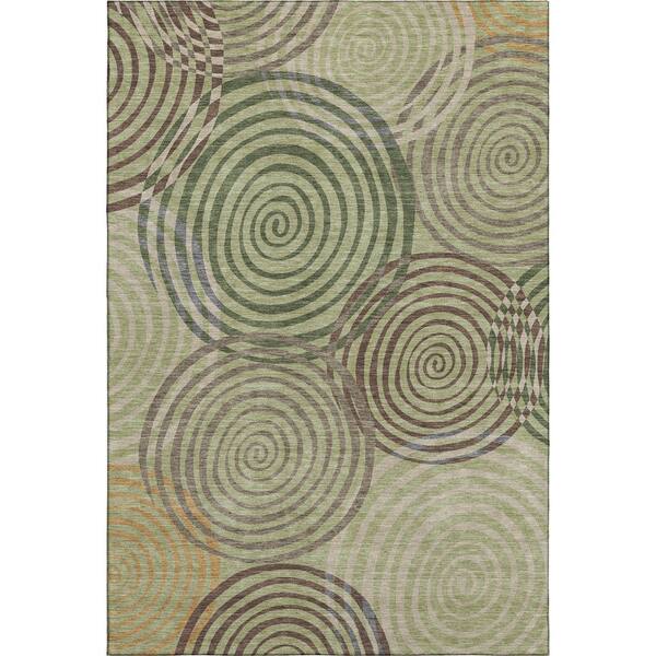 Mayfield Premium Machine Washable Abstract AMF2435 Aloe 9 ft. x 12 ft. Area Rug
