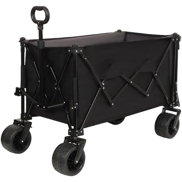 7 cu. ft. Steel Heavy Duty Foldable Wagon Garden Cart Powered Wheelbarrow with Extended Tailgate Black and Gray
