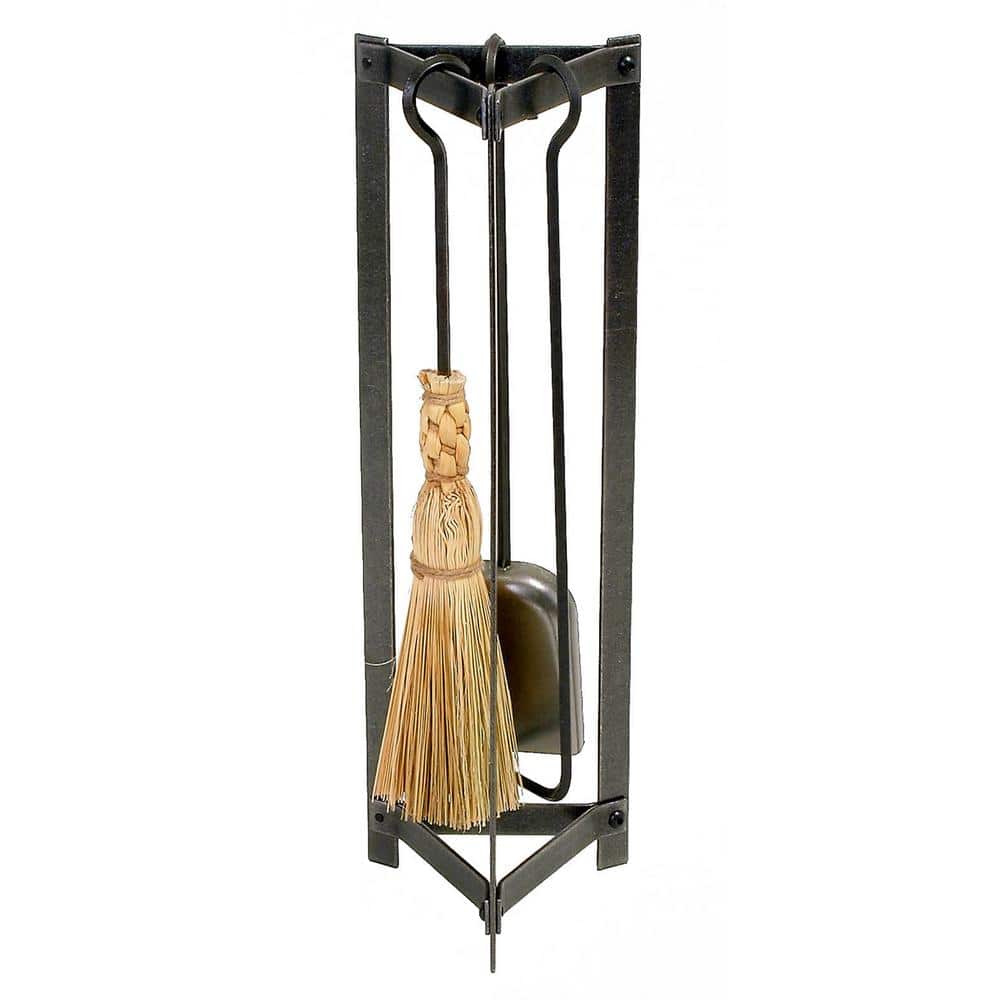 Handcrafted Hammered Steel Triangle Fireplace Tool Set with Stand