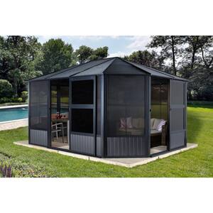 12 ft. D x 12 ft. W Charleston Aluminum Octagonal Solarium in Dark Gray with Galvanized Steel Roof and Mosquito Netting