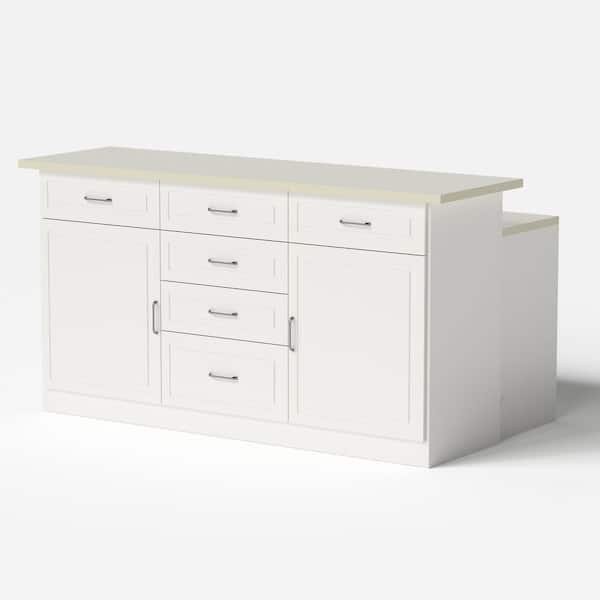 70.8 in. W x 37.3 in. D x 40.7 in. H Ready to Assemble Wood Bar Kitchen Cabinet in White with 2 Countertops, 9 Drawers