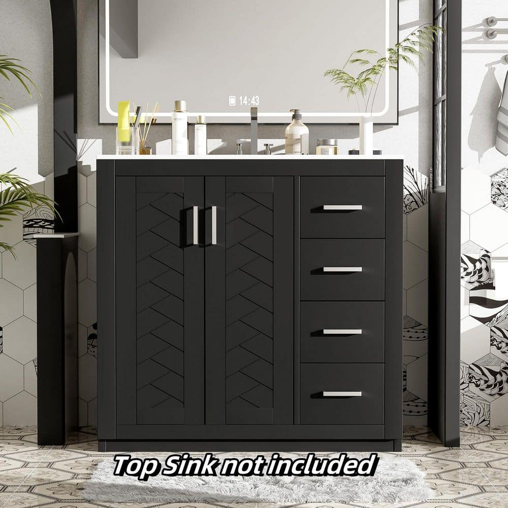 35.3 in. Solid Wood Frame Bath Vanity Cabinet without Top in Black with Right-Side Drawers and Soft Closing Doors price history on PriceWatchPro