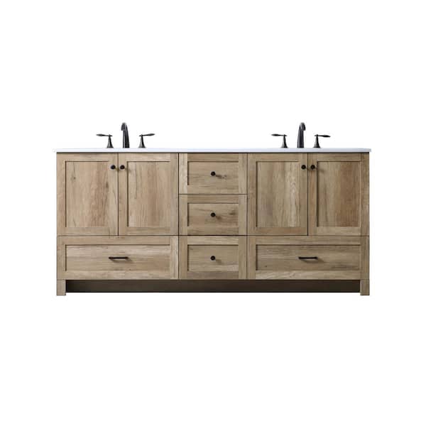 72 in. W x 19 in. D x 34 in. H Bath Vanity in Natural Oak with Ivory White Engineered Marble Top