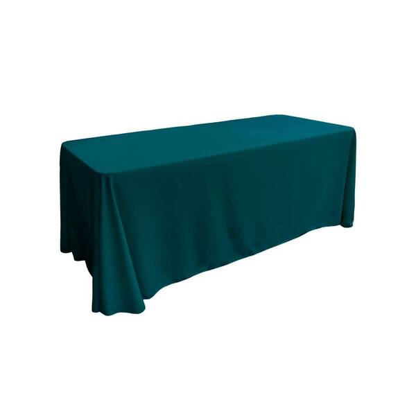 90 in. x 132 in. Dark Teal Polyester Poplin Rectangular Tablecloth