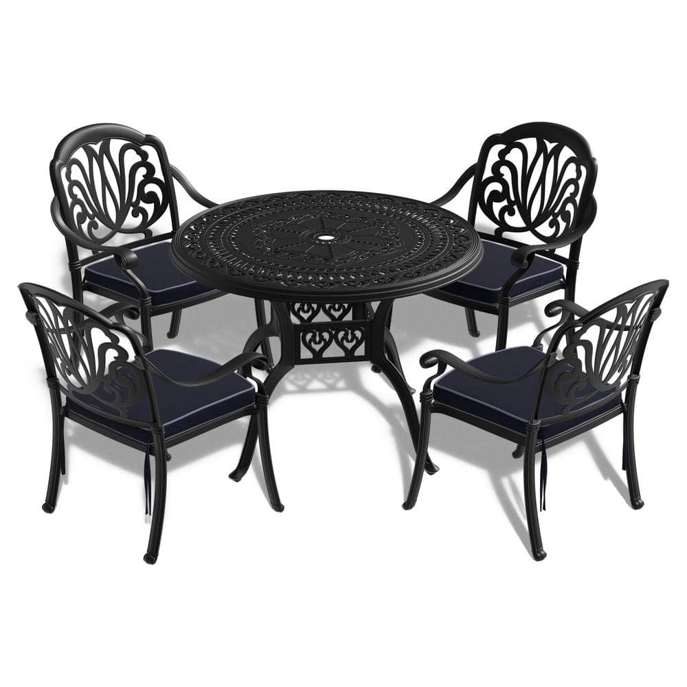 5-Piece Cast Aluminum Outdoor Dining Set Patio Dining Table with Stackable 