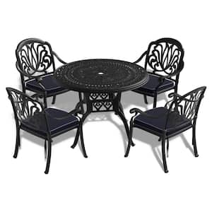 5-Piece Cast Aluminum Outdoor Dining Set Patio Dining Table with Stackable Dining Chairs and Random Colors Seat Cushions