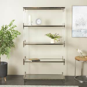 69 in. Tall Clear Acrylic Rectangle Bookcase with Silver Frame Supports