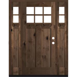 64 in. x 80in. Craftsman Alder Provincial Stain Left-Hand 10-Lite Clear Wood with DS Single Prehung Front Door/Sidelites