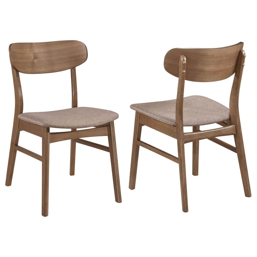 Walnut and Brown Upholstered Mid-Century Modern Side Chair Set
