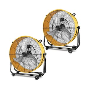 24 in. 3 Speeds Heavy-Duty Metal Circulation Drum Fan in Yellow for Industrial, Commercial, Residential, Shop, (2-Pack)