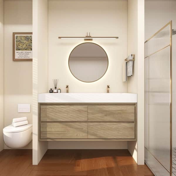 BV Better Vanity Saggie 59 in. W. x 20 in. D x 28 in. H Double Sink Floating Bath Vanity in White Oak with White Acrylic Top