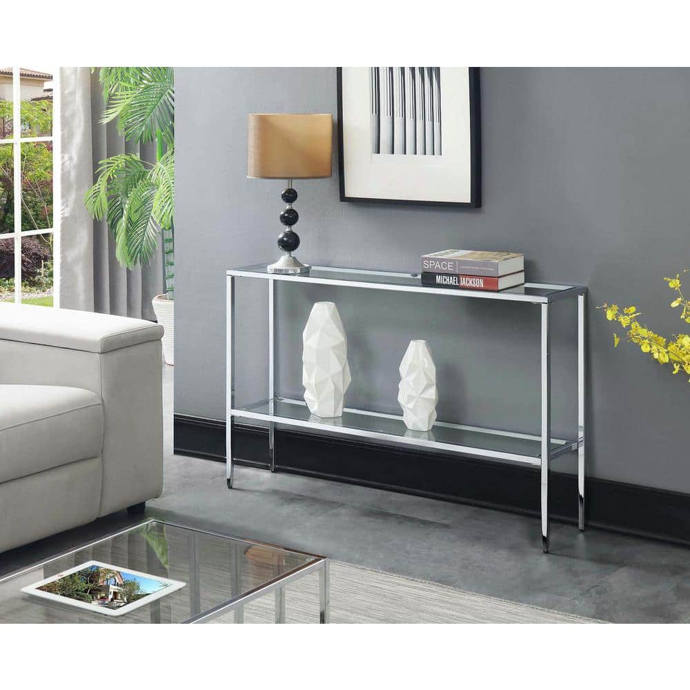 Elegant Nadia Chrome and Glass Console Table with Dual Shelves