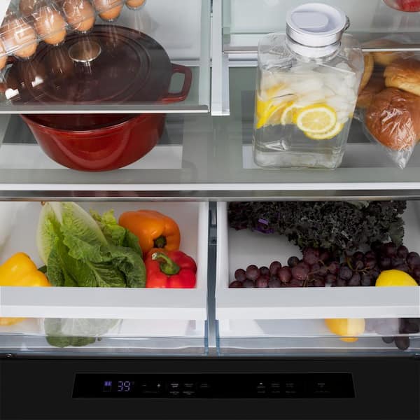 black fridge freezer with water