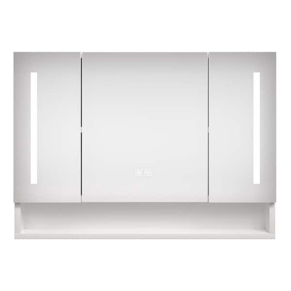 Lycvki 39 in. W x 28 in. H LED Rectangular Aluminum Medicine Cabinet with Mirror and Multilevel Storage Compartments