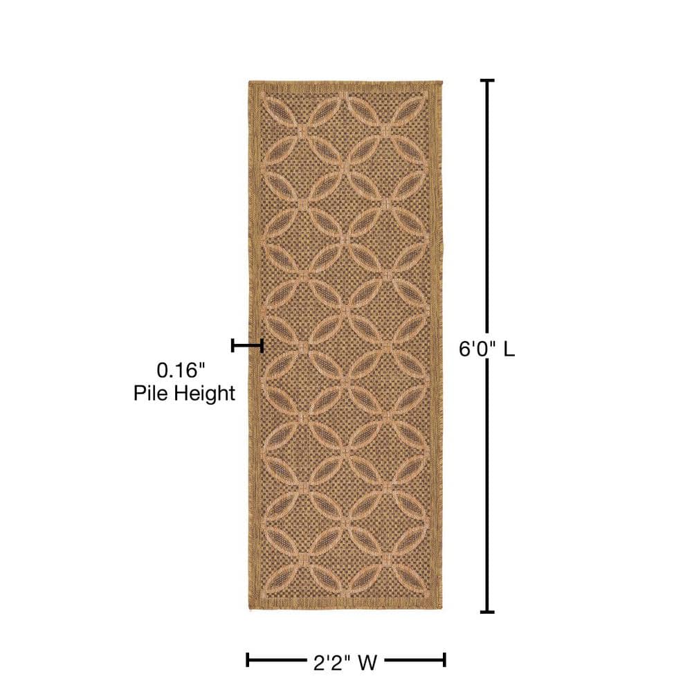 Light Brown Synthetic Reversible Outdoor Runner Rug