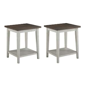 Defara 19.63 in. Brown and White Rectangle Wood Side Table (Set of 2)