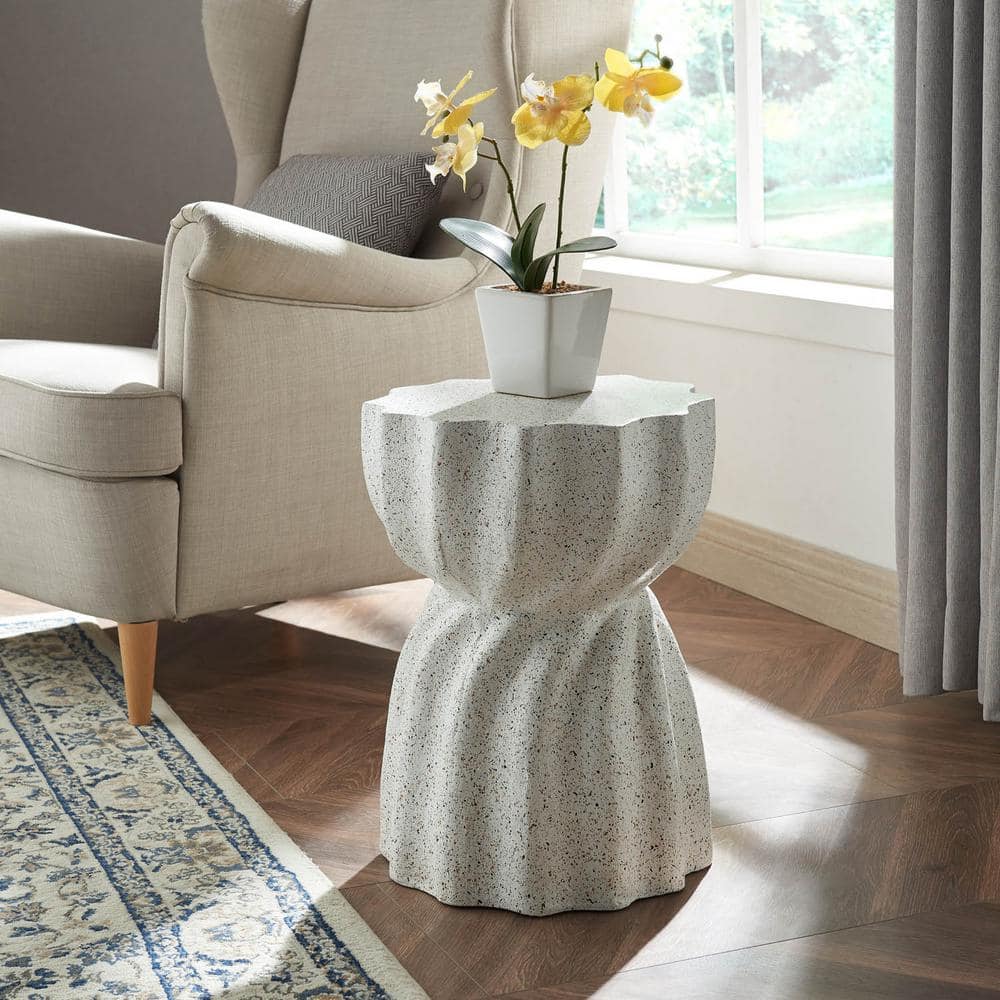 Fluted Swirl 13.5 in. x 18.5 in. Speckled White Round Stone Outdoor Accent 
