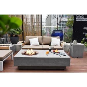 Metropolis 56 in. x 32 in. x 14 in. Rectangle Concrete Propane Fire Pit Table in Light Gray