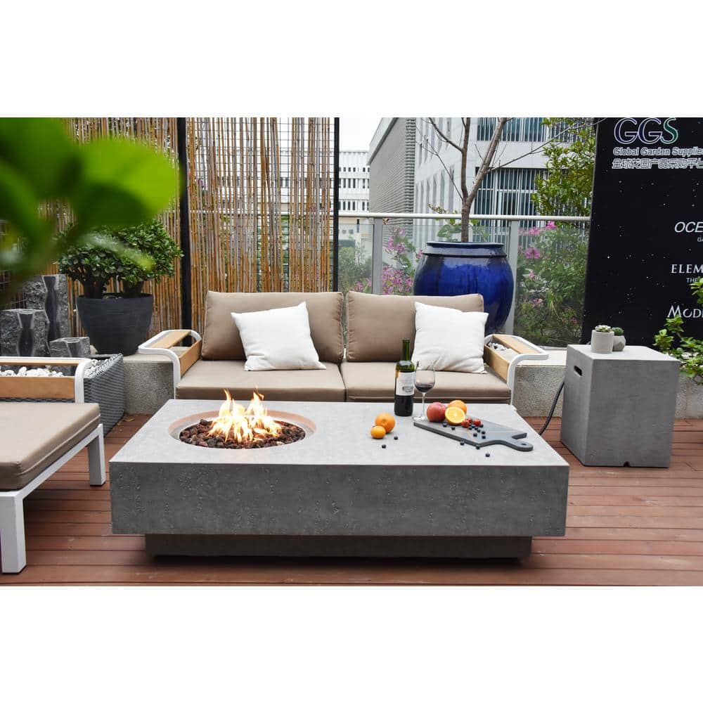 Light Gray Concrete Natural Gas Fire Pit Table, 58 Inch