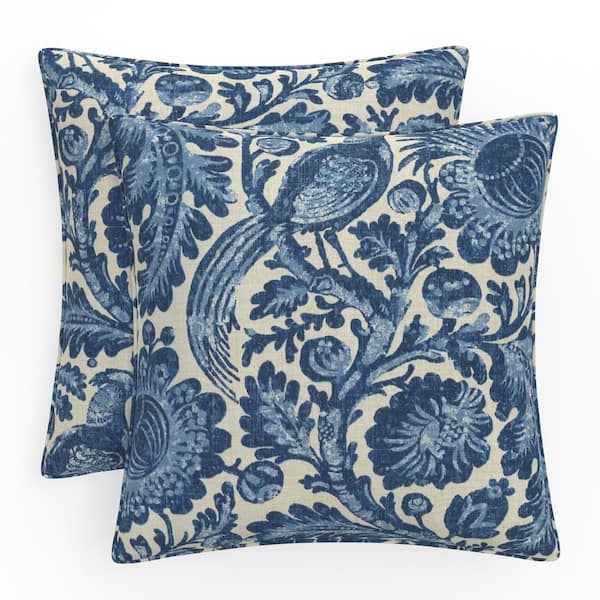 Pillow Perfect Floral 16.5 in W x 5 in H Outdoor Accent Throw Pillows 2-Count in Tucker Resist Indigo