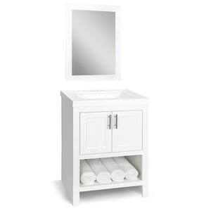 Spa 24 in. W x 18.75 in. D Bath Vanity in White with Cultured Marble Vanity Top in White with White Sink and Mirror