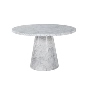 Serenity 48 in. L White/Gray Faux Marble Round Dining Table (Seats 4)