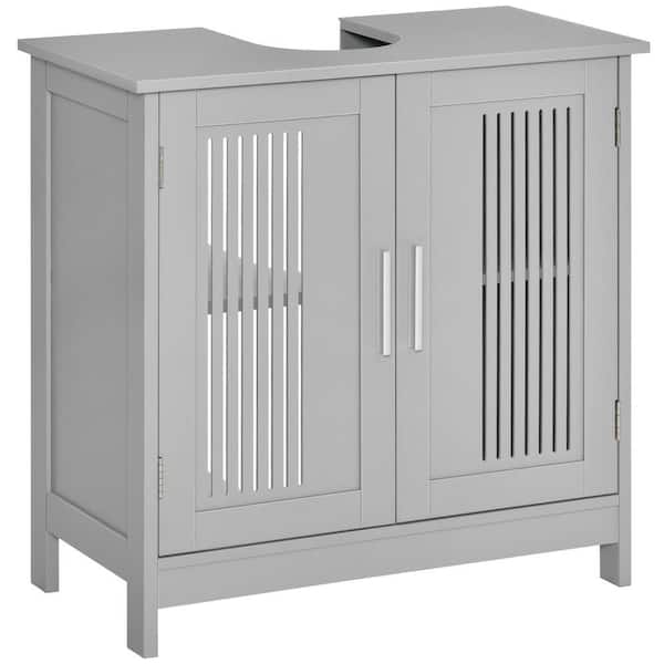 Adrinfly 23.50 in. W x 11.75 in. D x 23.50 in. H Bathroom Storage Wall Cabinet in Gray Under Sink Cupboard w/Adjustable Shelves