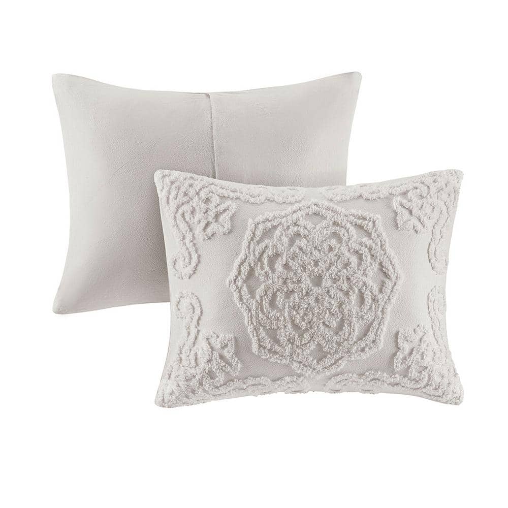 Gray Tufted Cotton Chenille Medallion King/Cal King Duvet Set