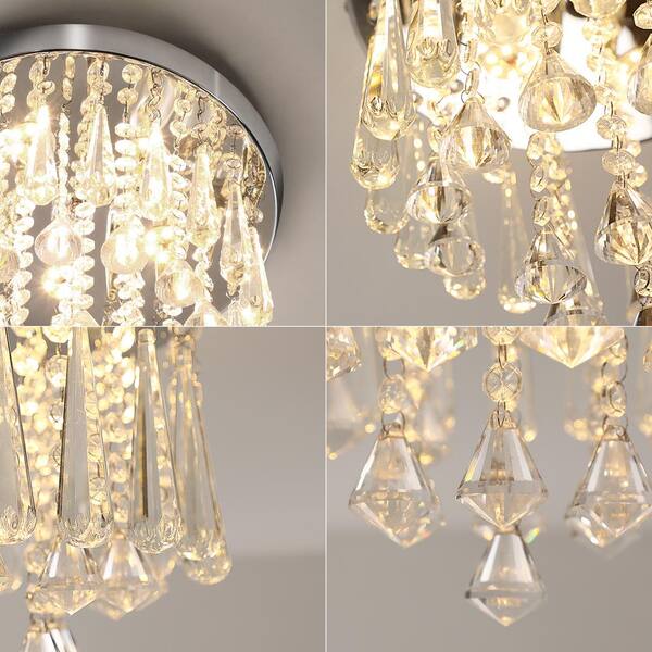 Modern LED Chrome Crystal Raindrop Chandeliers Adjustable Pendan