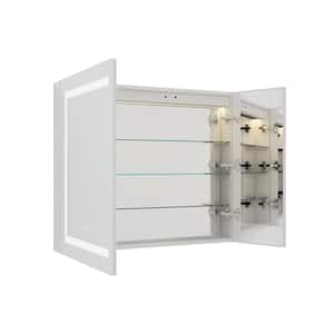 36 in. W x 30 in. H Rectangular Recessed/Surface LED Mirror Cabinet with Mirror Light Defogger,Dimmer,Outlets,USB Ports