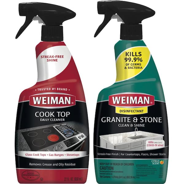 Weiman 24 oz. Granite and Stone Countertop Cleaner and Polish Spray and 22 oz. Stovetop Cleaner for Daily Use Spray