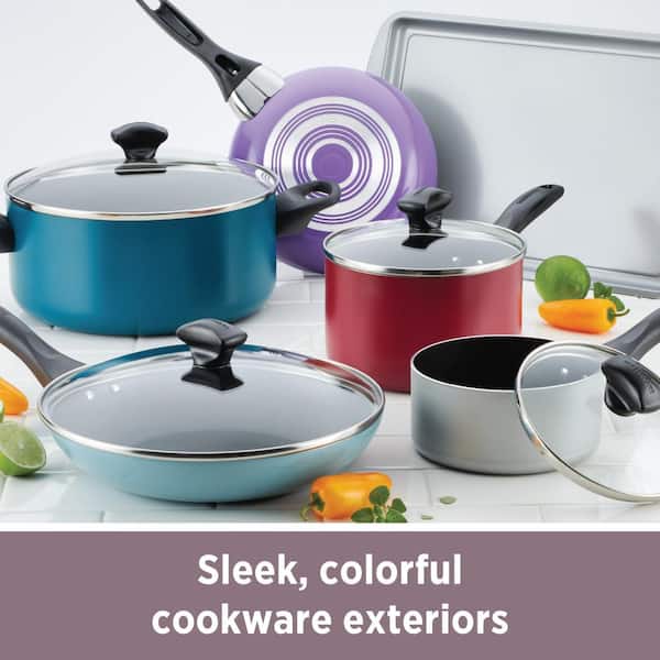 Dishwasher Safe 15-Piece Aluminum Nonstick Cookware Set in Teal