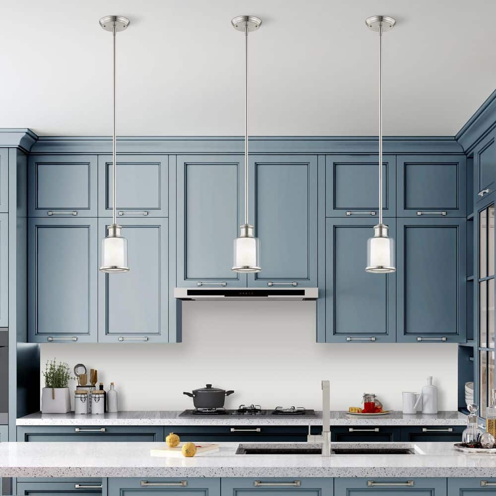 Elegant Brushed Nickel Mini Pendant with Double-Shaded Handcrafted Glass