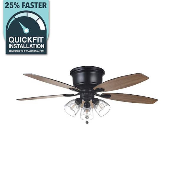 Stoneridge 52 in. Indoor LED Matte Black Hugger Ceiling Fan with Light Kit, 5 Reversible Blades and Reversible Motor