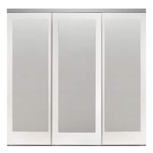 108 in. x 96 in. Mir-Mel White Mirror Solid Core MDF Interior Closet Sliding Door with Chrome Trim