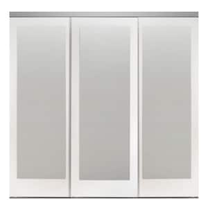 84 in. x 80 in. Mir-Mel White Mirror Solid Core MDF Interior Closet Sliding Door with Chrome Trim