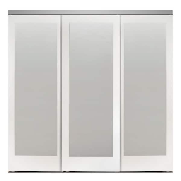 Impact Plus 90 in. x 80 in. Mir-Mel White Mirror Solid Core MDF Interior Closet Sliding Door with Chrome Trim