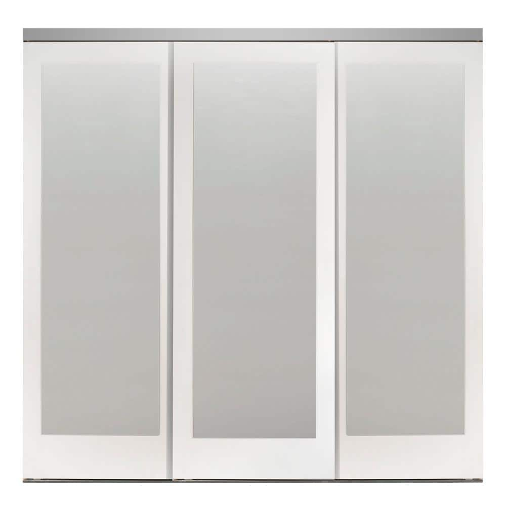 Impact Plus 96 In X 80 In Mir Mel White Mirror Solid Core Mdf Interior Closet Sliding Door With Chrome Trim Smmw343 9680c The Home Depot