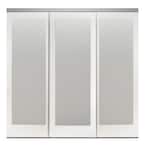 96 in. x 80 in. Mir-Mel White Mirror Solid Core MDF Interior Closet Sliding Door with Chrome Trim