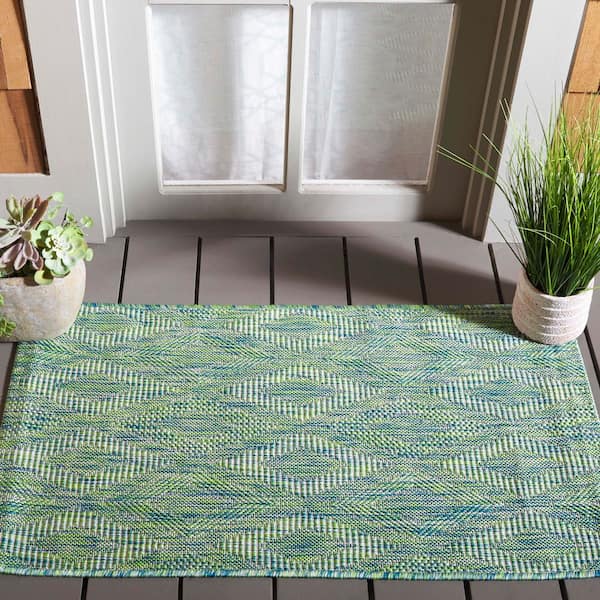 Courtyard Green 2 ft. x 4 ft. Solid Color Diamond Indoor/Outdoor Area Rug