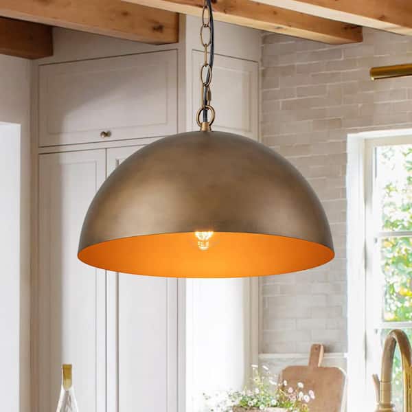 Y'INSP 60-Watt 1 Light Copper Farmhouse Vintage Dome Pendant Light Industrial Chandelier with Metal Shade, No Bulbs Included