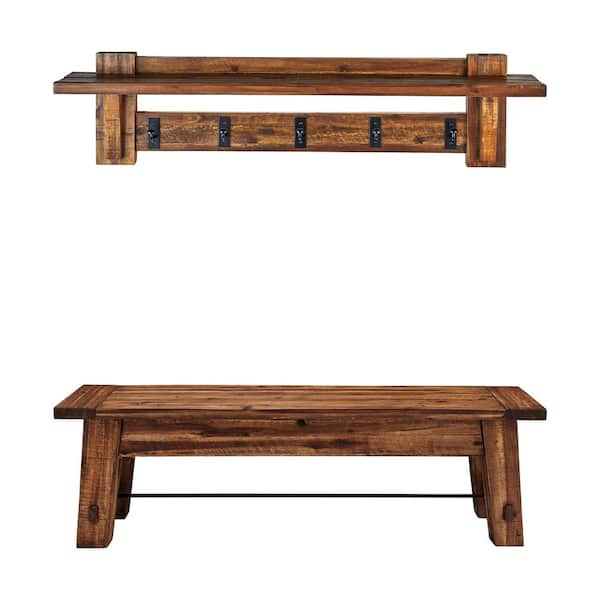 Alaterre Furniture Durango 60 in. Industrial Wood Coat Hook Shelf and Bench Set