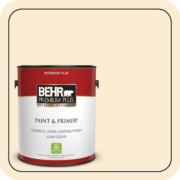 BEHR PREMIUM PLUS 1 gal. #ICC-40 Antique Ivory Flat Low Odor Interior Paint & Primer