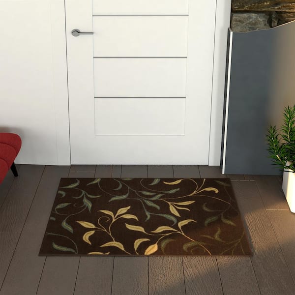 Ottomanson Machine Washable Non-Slip Rubberback Leaves 2x3 Indoor Area Rug,  2'3 x 3', Brown 