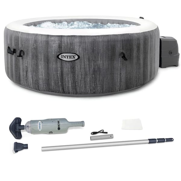 Intex Handheld Vacuum Pool Vacuum with 4-Person Inflatable Hot Tub in Greywood