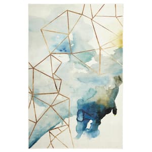 Cognition Water Cream 10 ft. x 14 ft. Abstract Area Rug