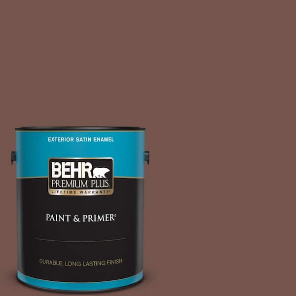 BEHR PREMIUM PLUS 1 gal. Home Decorators Collection #HDC-CL-12 Terrace Brown Satin Enamel Exterior Paint & Primer