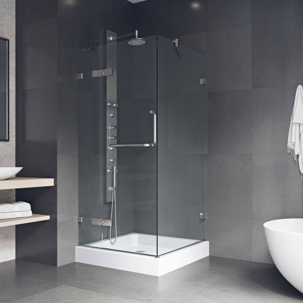 Monteray Frameless Clear Glass Hinged Shower Enclosure with Brushed Nickel Hardware