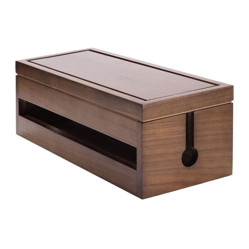 Vrbgify Wooden Cable Organizer Box for Power Strip Cord Management