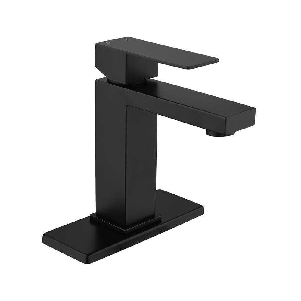 Fapully SingleHandle Single Hole 304 Stainless Steel Bathroom Faucet with Deck Plate in Matte